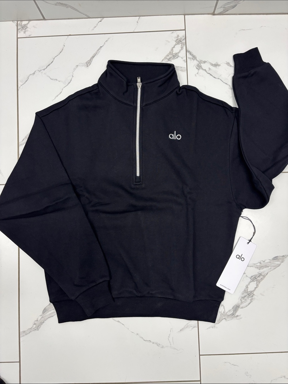 ALO Yoga Men's Black Half-Zip Pullover Sweater